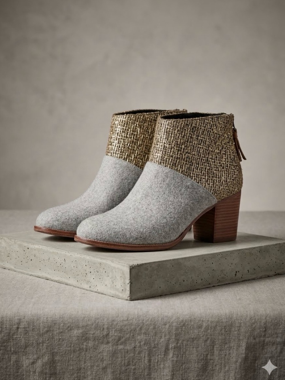 Toms Leila Bootie In Grey Felt Shine Boucle - Size 9.5
